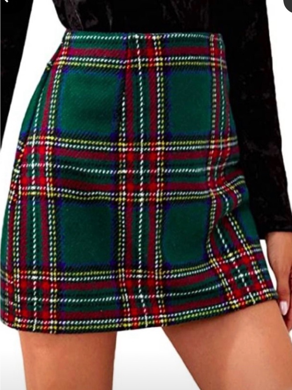 Love Green Tartan Mini Skirt with Red & Blue Accents